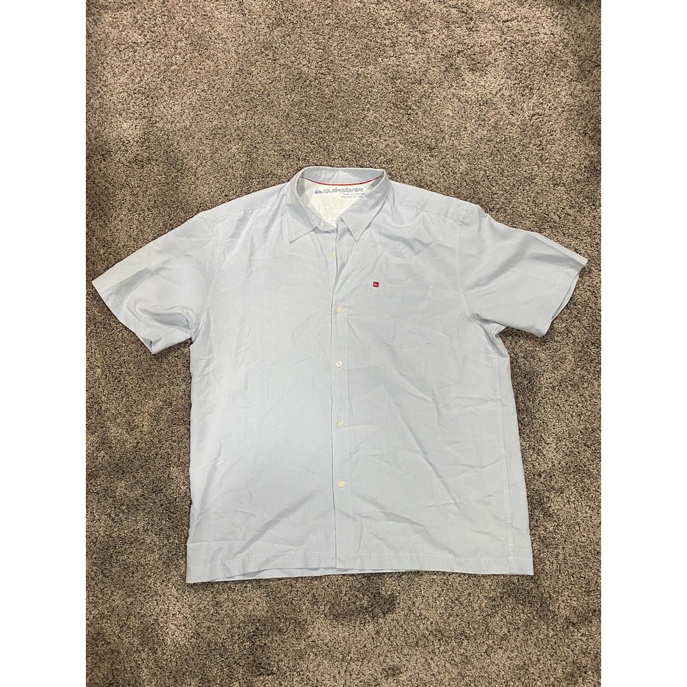 Quiksilver Button Up Light Blue Micro Grid Short Sleeve Shirt XL